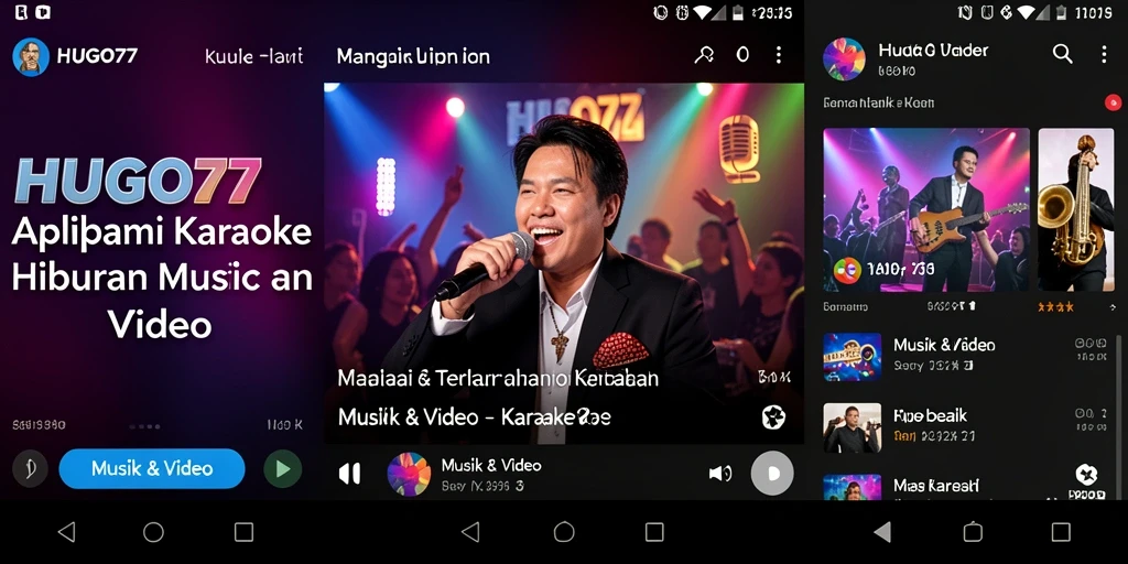Antarmuka HUGO77 yang menarik dengan fitur karaoke lengkap.