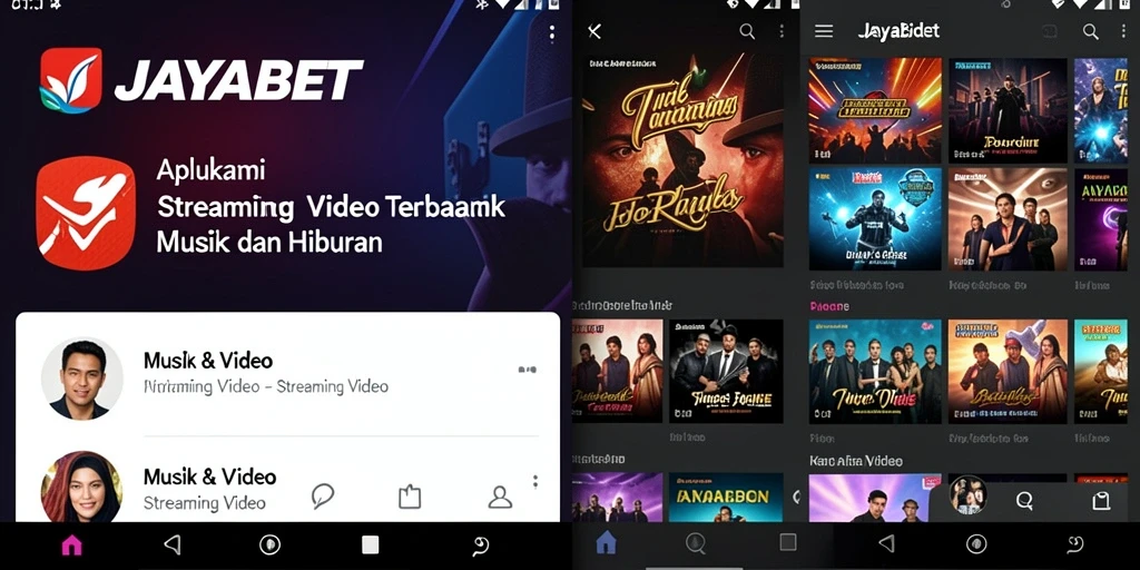 Tampilan antarmuka aplikasi JAYABET saat streaming video musik.