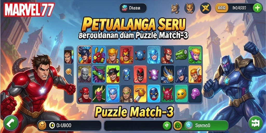 Tampilan antarmuka game Puzzle Match-3 yang penuh warna.