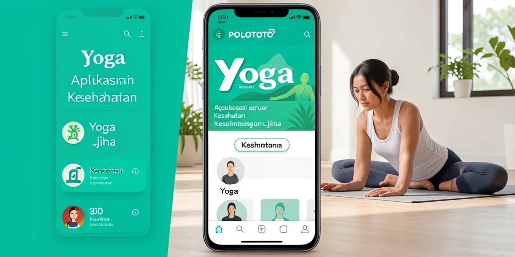 Screenshot utama aplikasi POLOTOTO menampilkan sesi Yoga interaktif dan pengguna yang berfokus.
