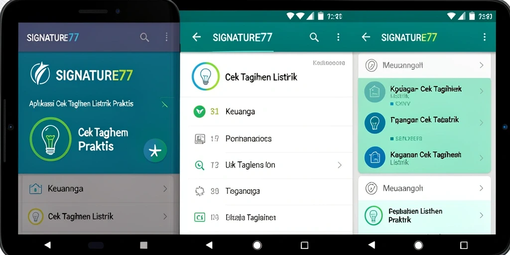 Tampilan antarmuka aplikasi SIGNATURE77 untuk cek tagihan listrik.