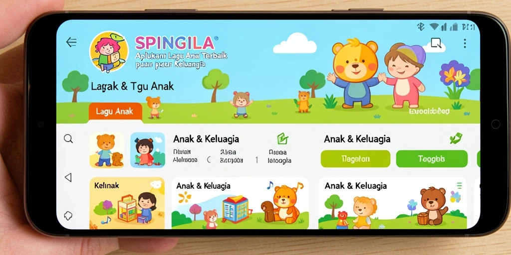 Antarmuka SPINGILA yang ramah anak dengan banyak pilihan lagu.